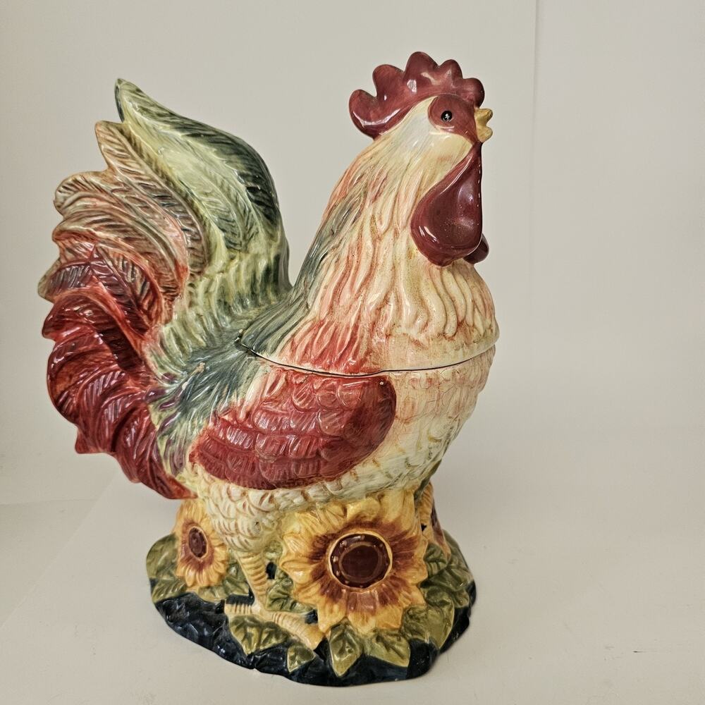 Susan Winget Rooster Sunflower Cookie Jar Canister Country Farmhouse Cert. Int.